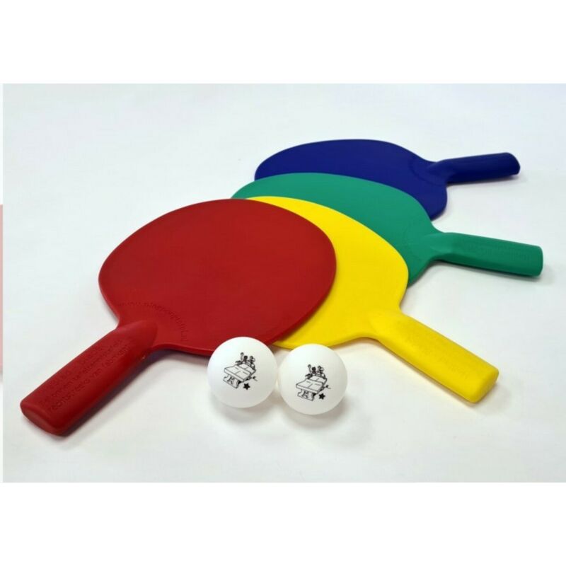 Tafeltennis batjes, set van 4 bats en 2 ballen